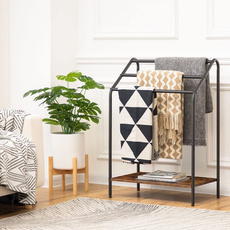 Rustic Brown Black Freestanding 3 Tier Quilt Blanket Rack BF63LB01 Towel gallery