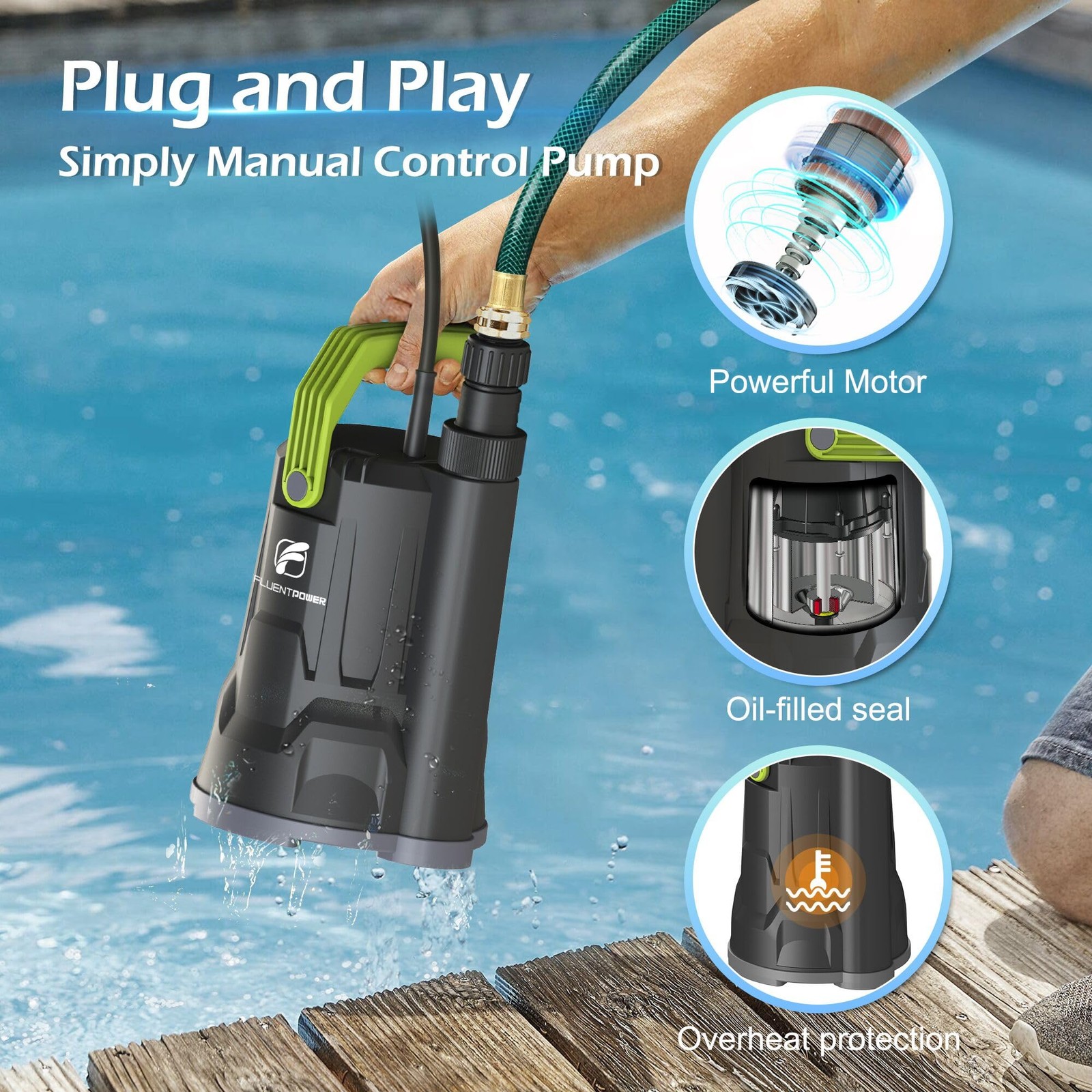 Sump Pump, 1/2HP Submersible Water Pump, 2500GPH Utility Pump Manual Control ... gallery