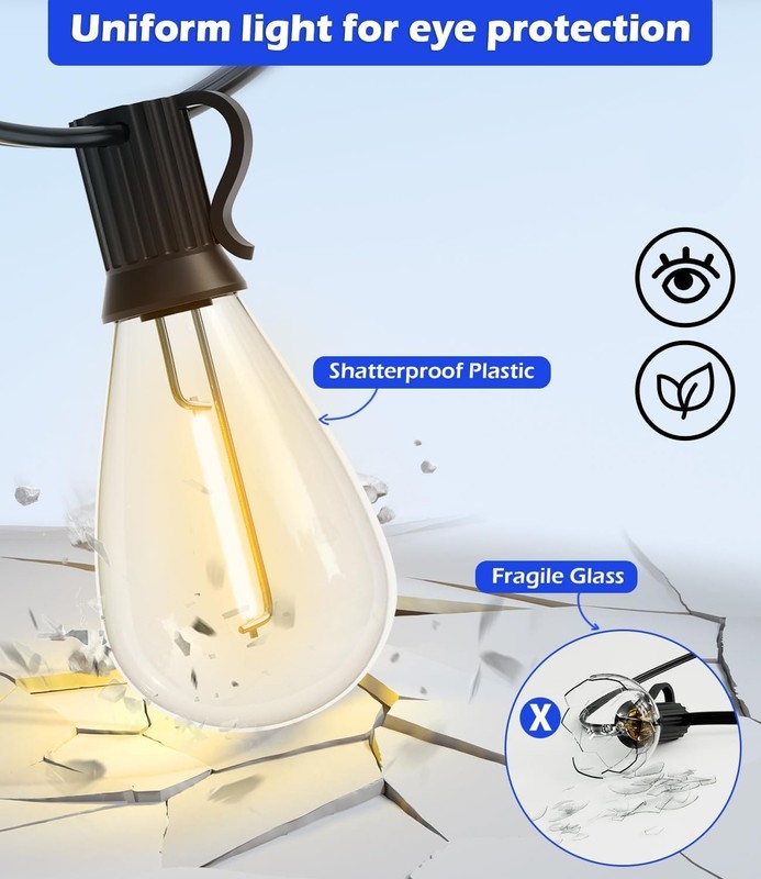120FT LED Outdoor String Lights with 30+2 Edison Shatterproof Waterproof Bulb... gallery