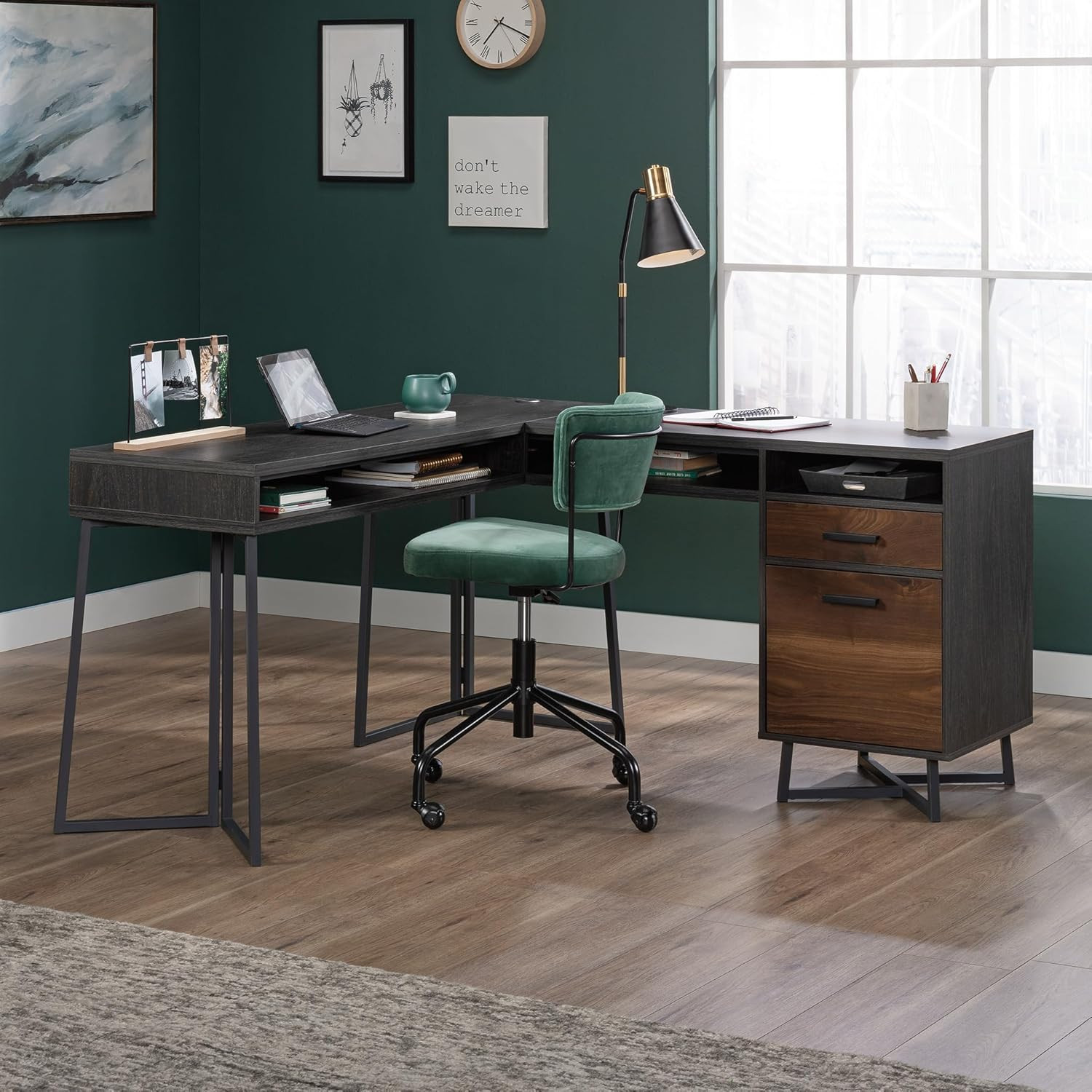 Canton Lane L Desk in Brew Oak Finish - Stylish & Functional Workspace Solution gallery