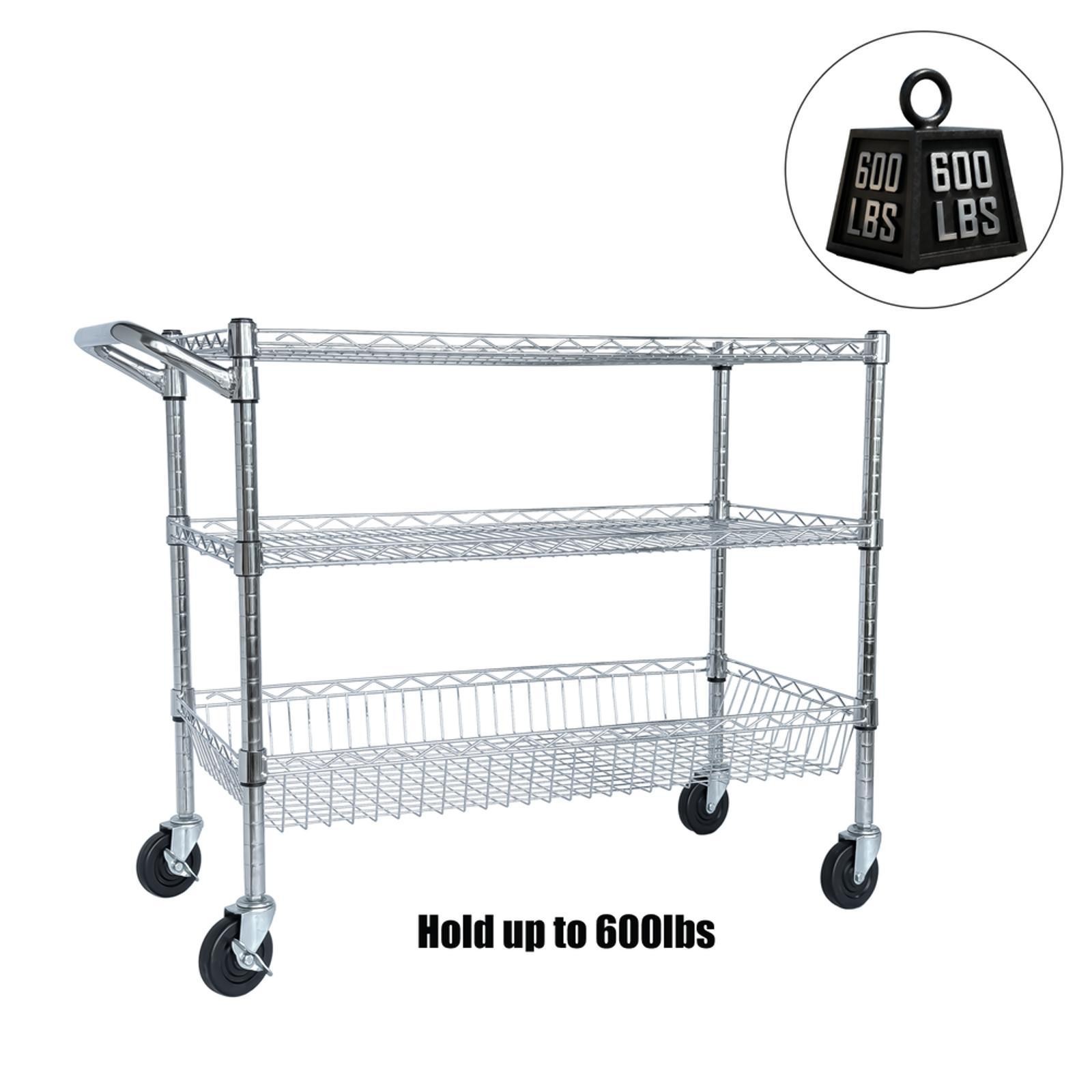 Duty Rolling Utility Cart,3 Tier Rolling Carts with Wheels,with Handle Bar & gallery