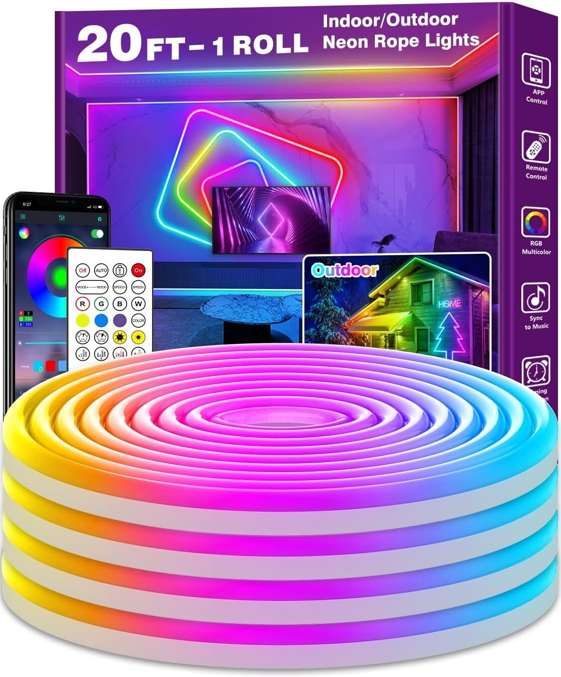 20Ft Neon Rope Lights,Flexible Led Rope Lights Control with App/Remote,Multiple gallery