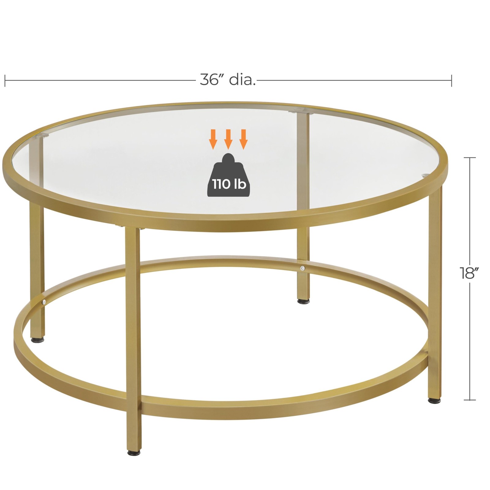 Gold Glass Coffee Table for Living Room, 36" Round Coffee Table with Metal Frame gallery