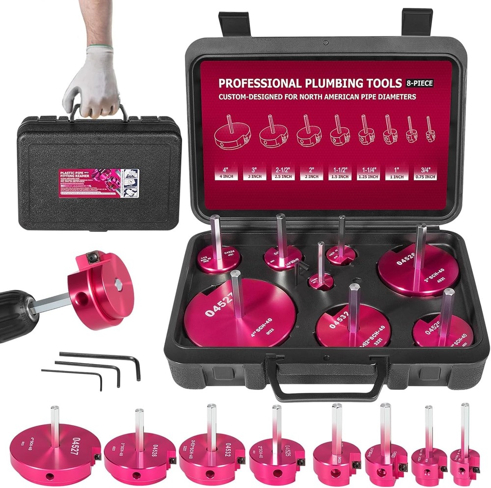 Premium 8 pcs PVC Pipe Reamer Kit - Complete Reamer Set, Fits Standard 1/2"
