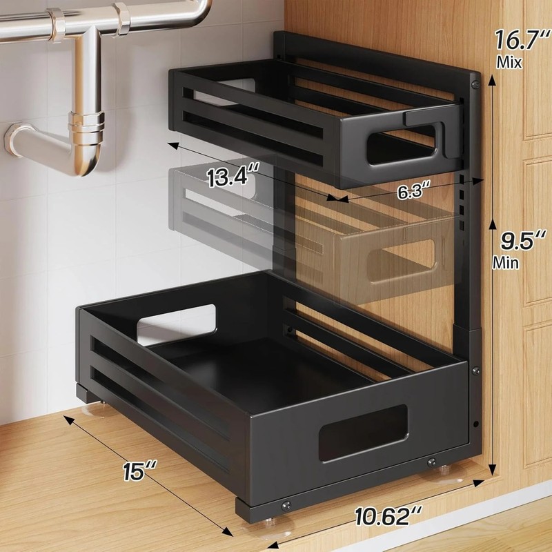 2 Pack Under Sink Organizer,Pull Out Cabinet Organizer with Smooth Cylindrical R gallery