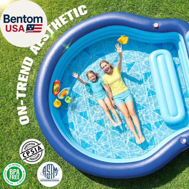 Inflatable Pool with Seats and Headrest,Oversized Thickened Large Blow up Pool f gallery