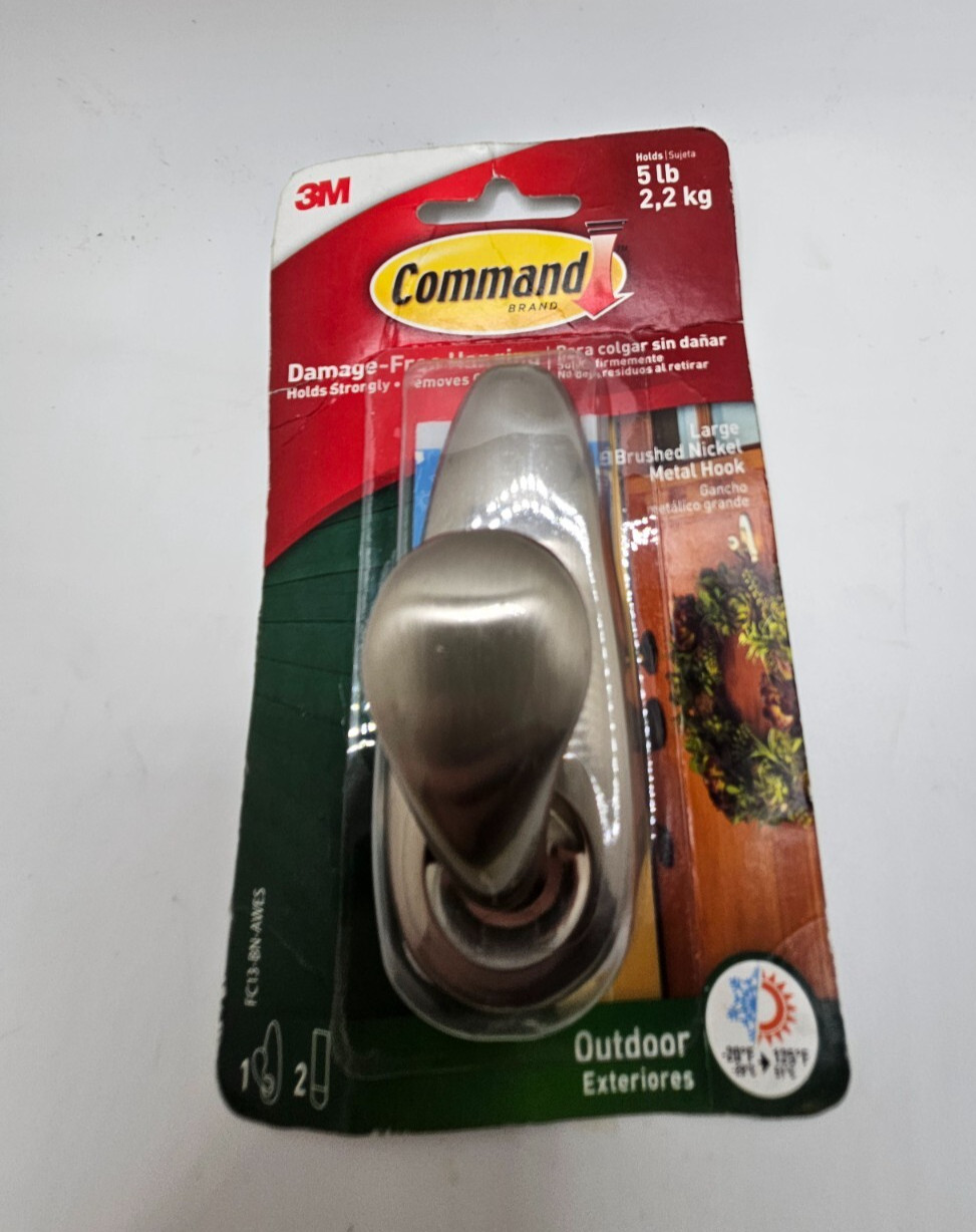 (QTY 7) 3M FC13-BN-AWES Command Large Brushed Nickel Metal Hook Holds 5lb gallery