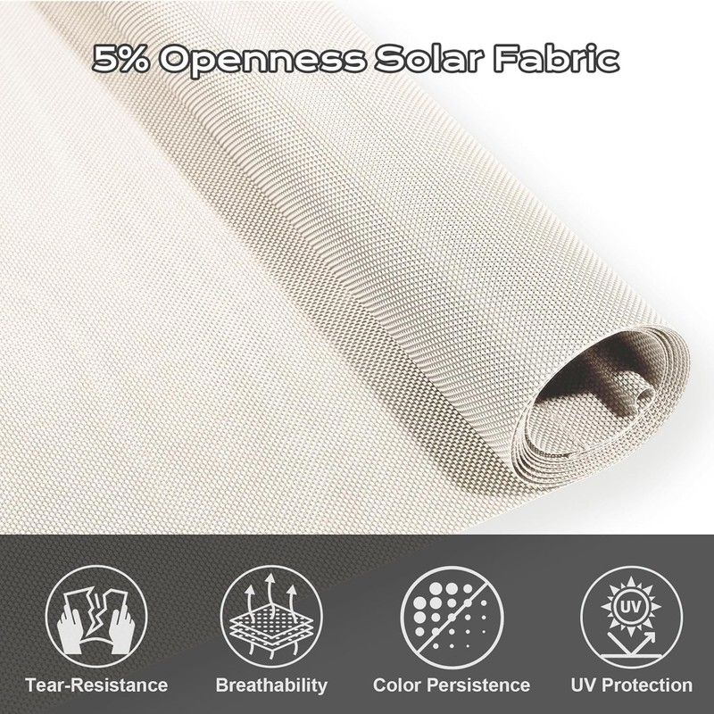 5% Openness Cordless Solar Fabric Roller Shade, 7'W x 8'H Sun Shade for Outdoor gallery