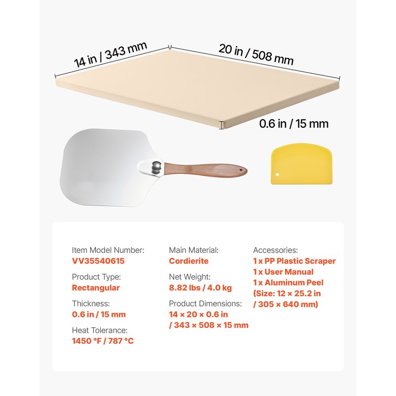 Uimoso Rectangular Cordierite Baking Stone, 20 x 14 in, Ideal for Pizza Making gallery