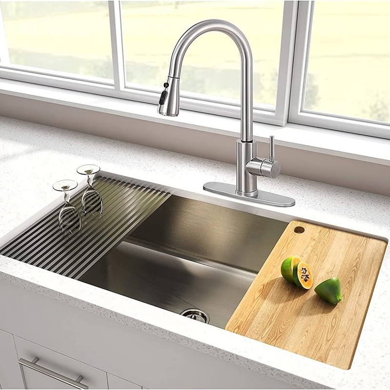 PHANCIR Kitchen Faucet Pull Down Sprayer Brushed Nickel Single Handle FREESHIP gallery