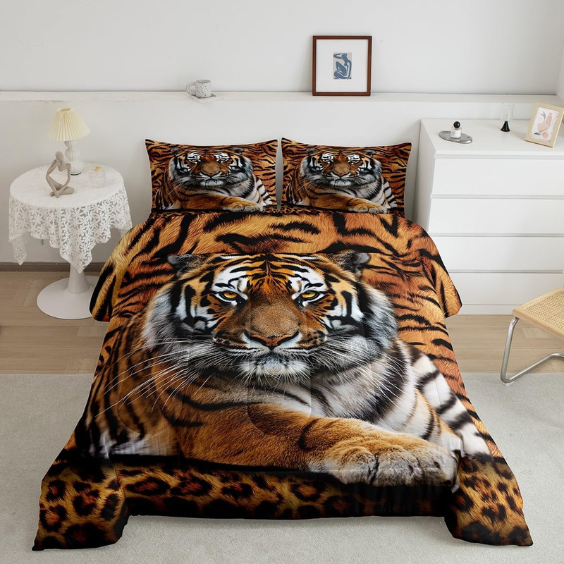 Tiger 3D Print Comforter Set Queen Size Animal Bedding 3Pc Quilt Set gallery