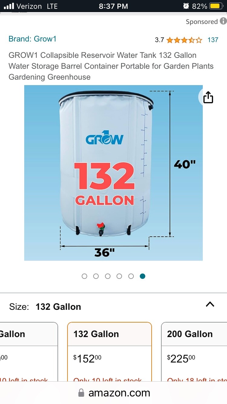 GROW1 Collapsible 132 gallon portable water reservoir - Used gallery