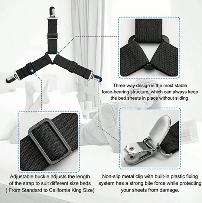 4pcs Adjustable Bed Sheet Fasteners - Metal Sofa & Quilt Clip Set - NEW gallery