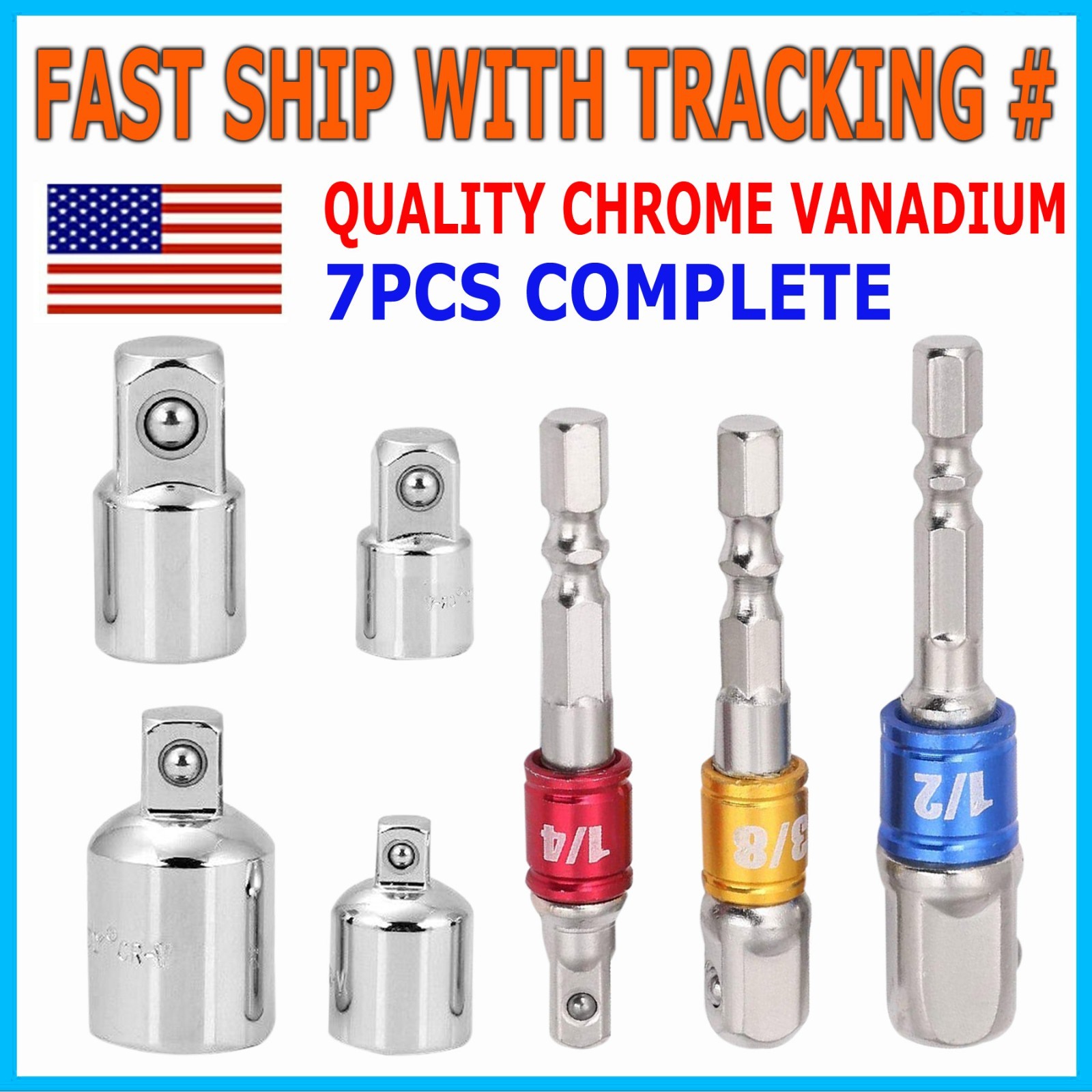 7-pack 3/8" to 1/4" 1/2 inch Drive Ratchet SOCKET ADAPTER REDUCER Air Impact Set gallery