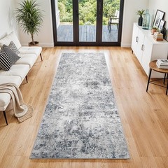 2×6 Washable Kitchen Runner Rug â€“ Abstract Non 2′ x 6′ (Rectangular) Blue Gray