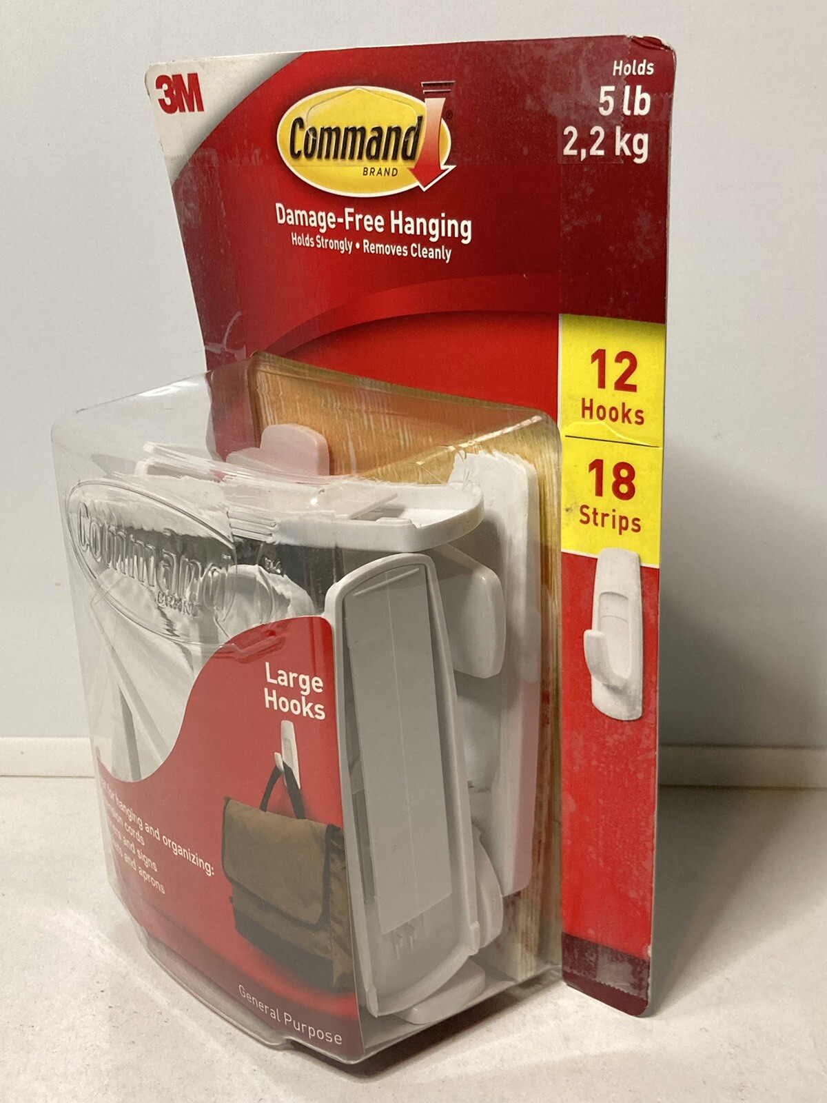 3M Command Strips Damage-Free Hanging 5lb, 12 Large Utility Hooks, 18 Strips gallery