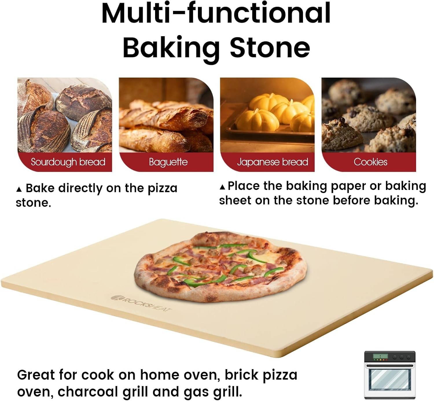 Rocksheat Pizza Baking Stone Yellow Cordierite Extra-Large for Oven Grill BBQ gallery