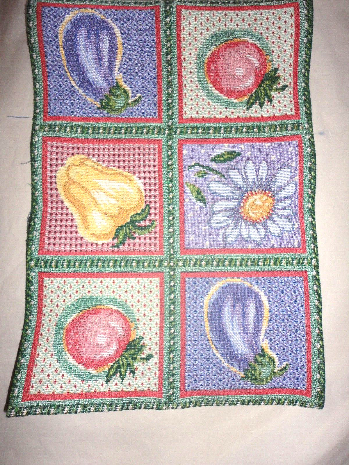 TAPESTRY TUSCAN FRUIT GRAPES PEACHES EGGPLANTS FLORAL (1) TABLE RUNNER 12 X 70 gallery
