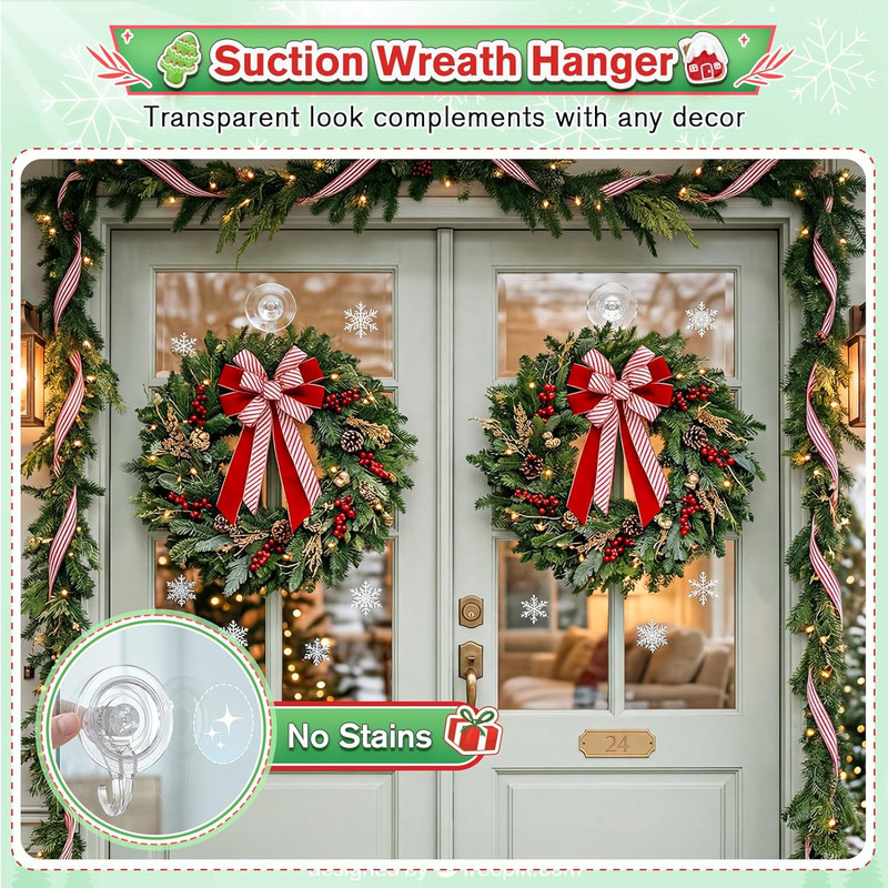 Wreath Hanger, Large Suction Cup Wreath Hooks, Heavy Duty, 22 LB Capacity gallery