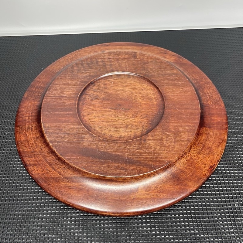 Teak Wood Round Platter Tray 13" Solid Thick Charger Plate Decorative Rustic gallery