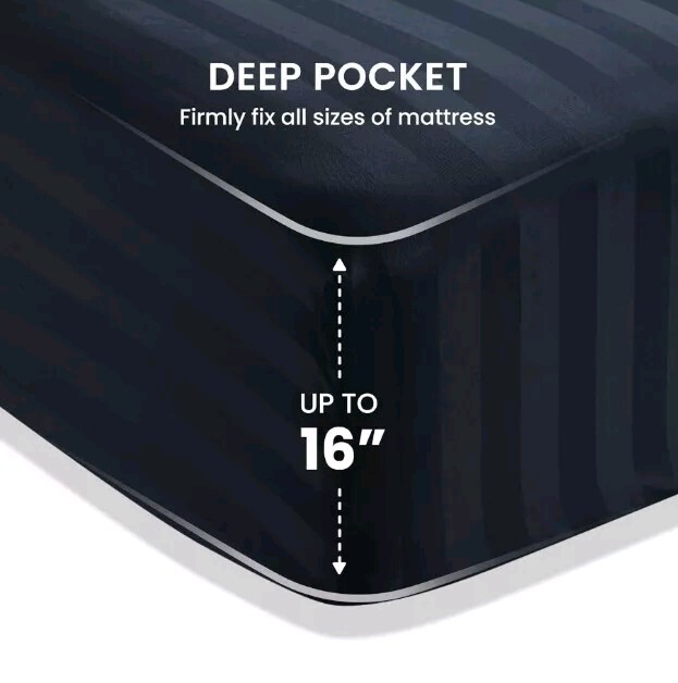 SLEEP ZONE Striped Cooling Queen Sheets Set 4 Piece Super Soft Fitted Flat NAVY gallery