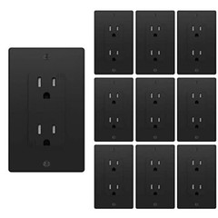 10Pack Black Outlet Socket, Decora Duplex Receptacle 15 Amp, 125 Volt With plate