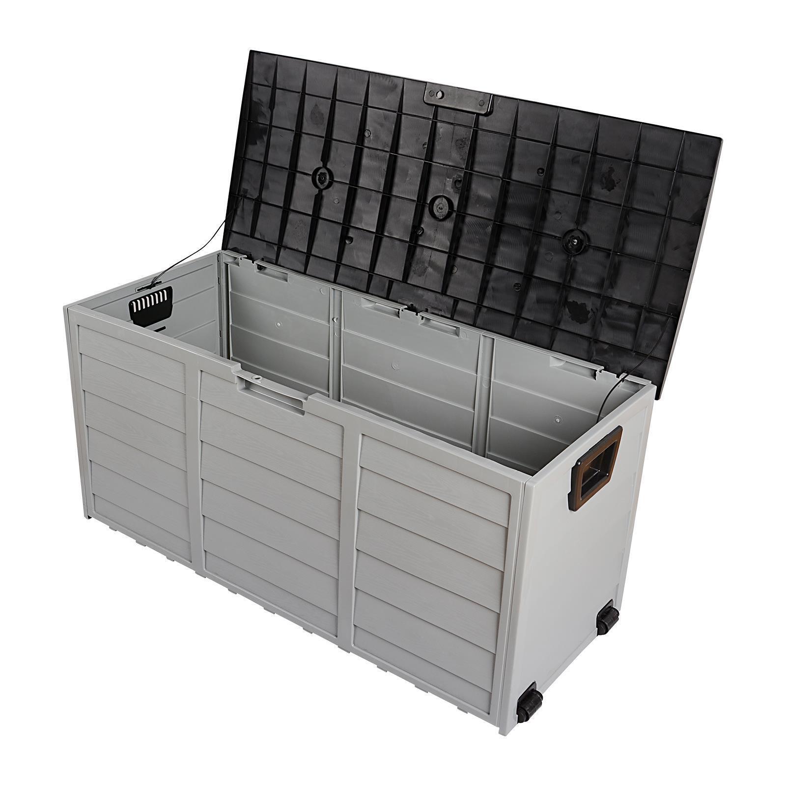 All Weather UV Pool Deck Box Storage Shed Bin Backyard Patio Outdoor w/ Wheel gallery