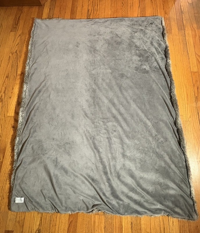 RH Restoration Hardware Luxe Ombre Stripe Faux Fur Throw Blanket Gray 47”x60” gallery