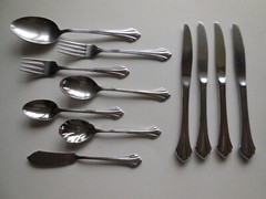 Bancroft Oneida dinner knives fork salad soup serving spoon sugar butter knife