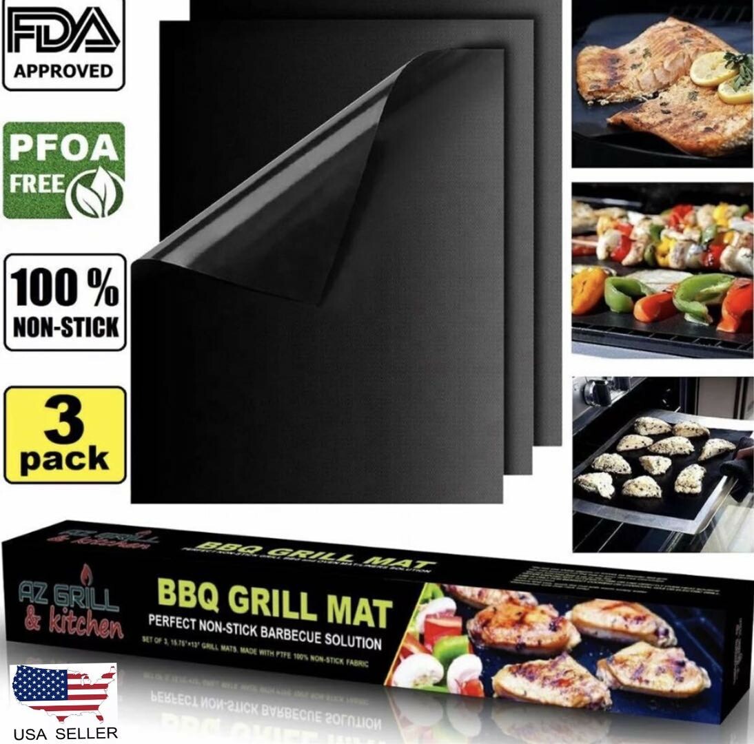 bbq grill mat non stick Reusable Gas Charcoal Baking Paper EZ Clean Set Of 3 Pc gallery