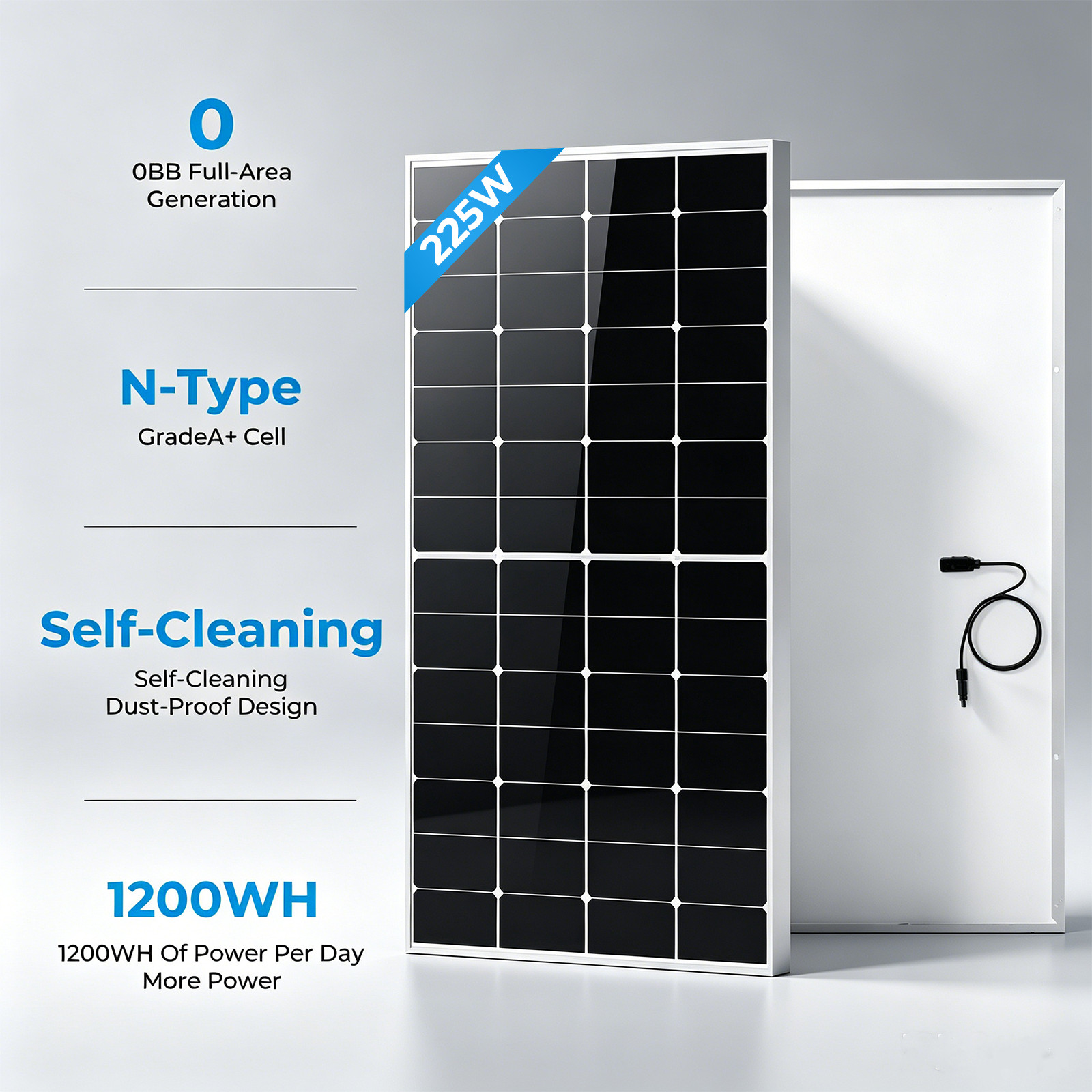 225Watt 12V Solar Panel N-Type 0BB Anti-Shading HPBC Off Grid RV Roof Home 200W gallery
