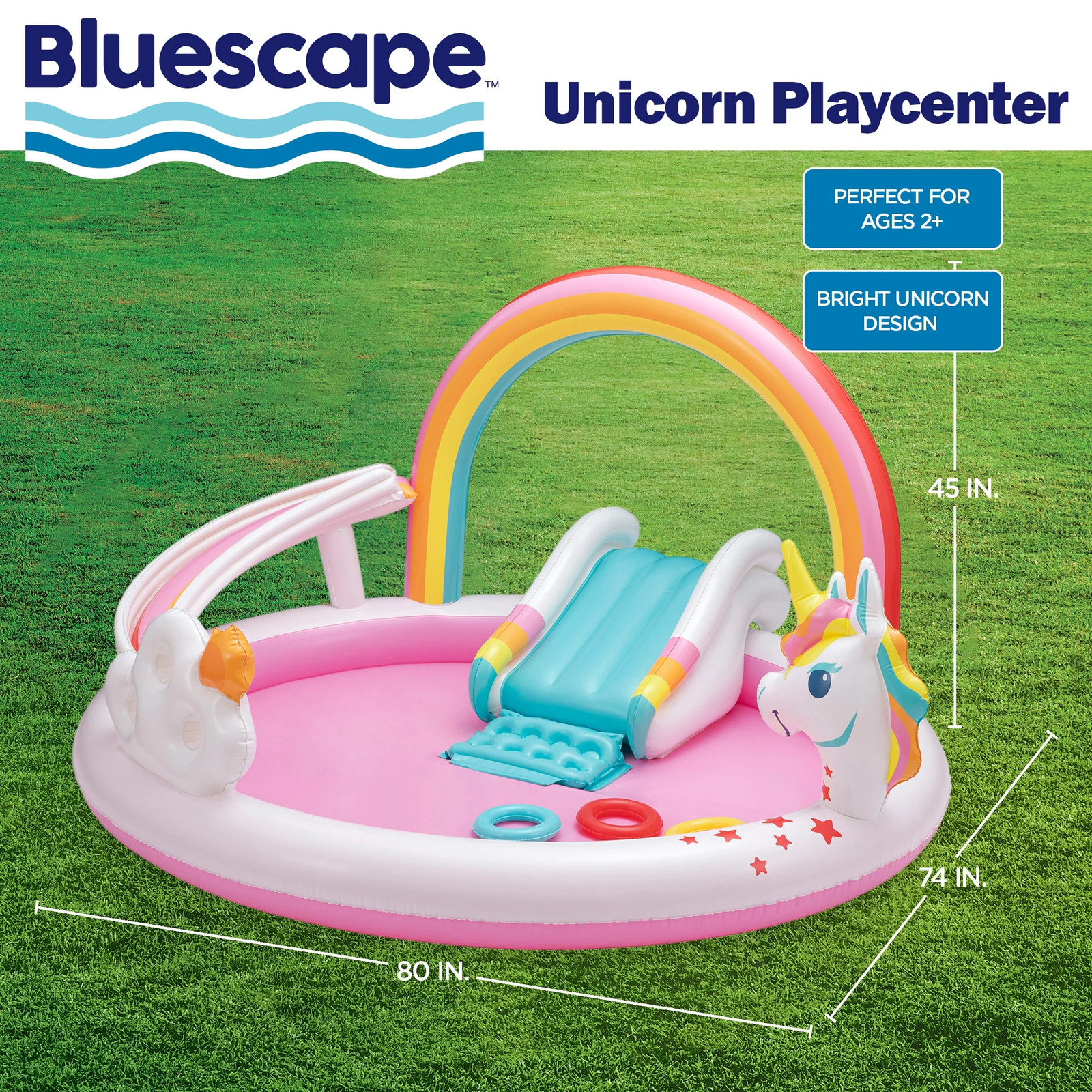 Bluescape Kids Inflatable Unicorn Play Pool Built-in Sprinkler Slide Yard Water gallery