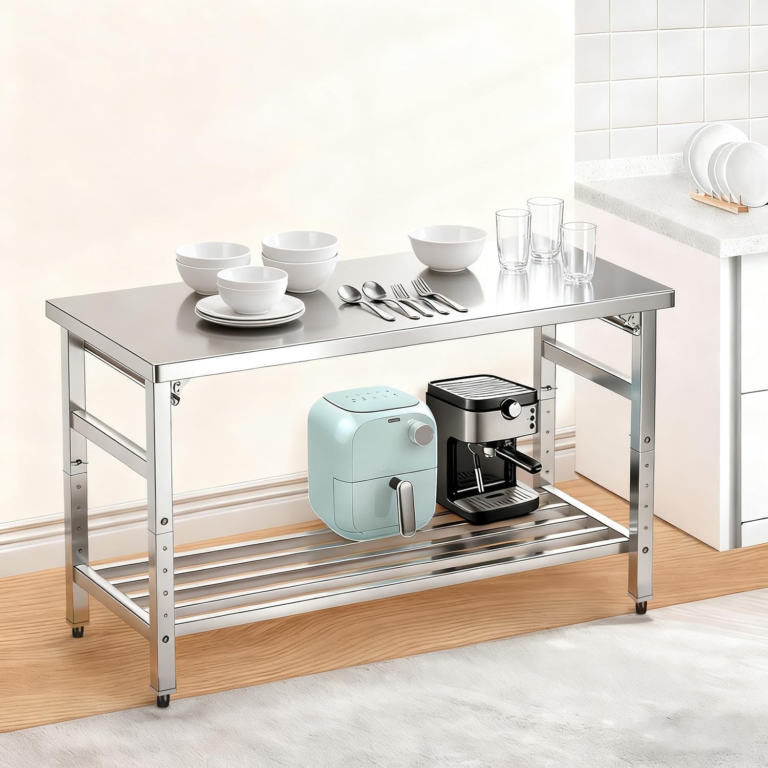 Commercial Foldable Heavy Duty Stainless Steel Table, 36 x 24 Inches Metal Pr... gallery