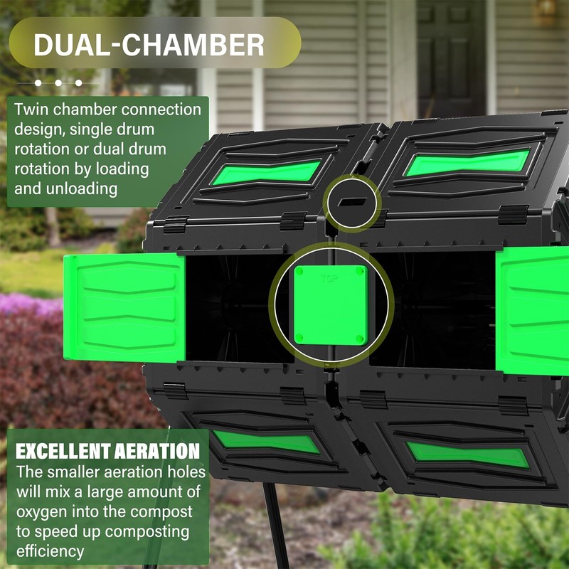 Large Composter Bin 45Gal Heavy Duty Compost Bin Outdoor Dual Chamber Tumbling gallery