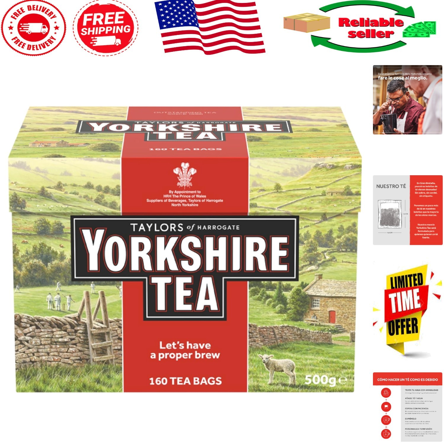 Eco-Friendly Yorkshire Red Tea - 160 Rich Black Tea Bags for Breakfast Bliss gallery