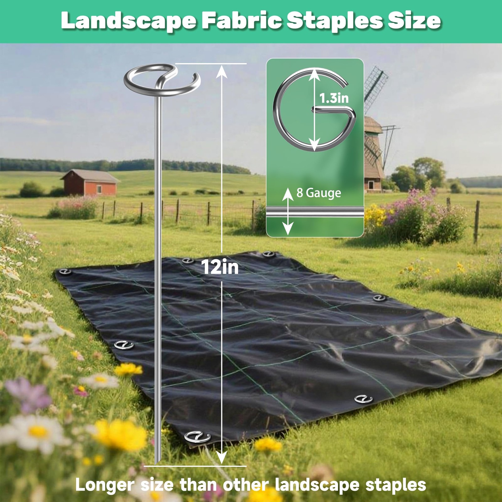12 Inch 8 Gauge Circle Top Landscape Fabric Staples, HKKZYT 25/50/100 Silver gallery