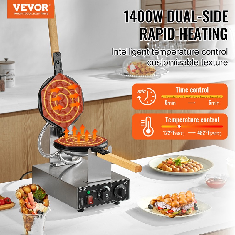 VEVOR Commercial Bubble Waffle Maker Egg Pancake Baker Machine 1400W Non-Stick gallery