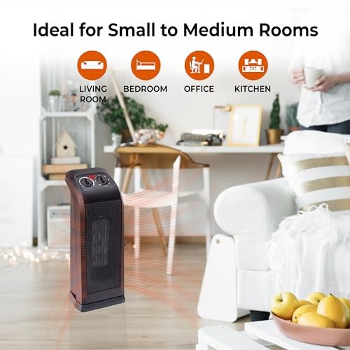 18" Tower Space Heater with PTC Heating Element, 1500W/900W Dual Heat, 60° gallery