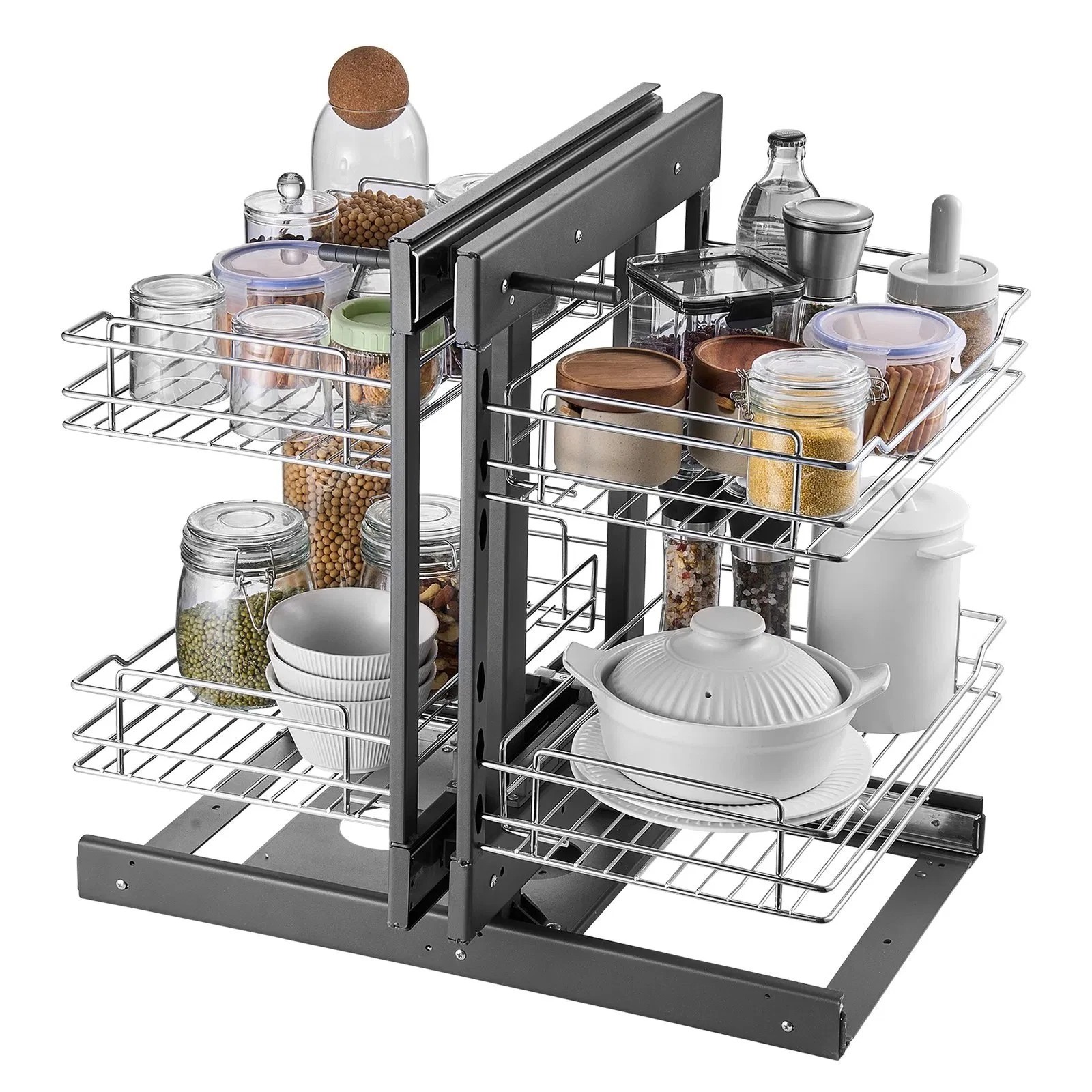 Min 15"W Opening Blind Corner Pull Out Organizer, 2 Tier 4 Shelf Kitchen Cabinet gallery