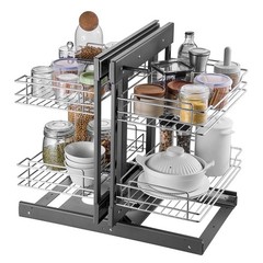 Min 15″W Opening Blind Corner Pull Out Organizer, 2 Tier 4 Shelf Kitchen Cabinet