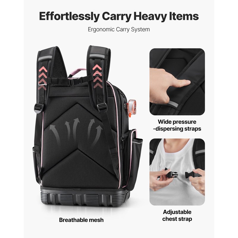 Tool Backpack 56 Pockets Tear-resistant Jobsite Backpack for Electrician gallery