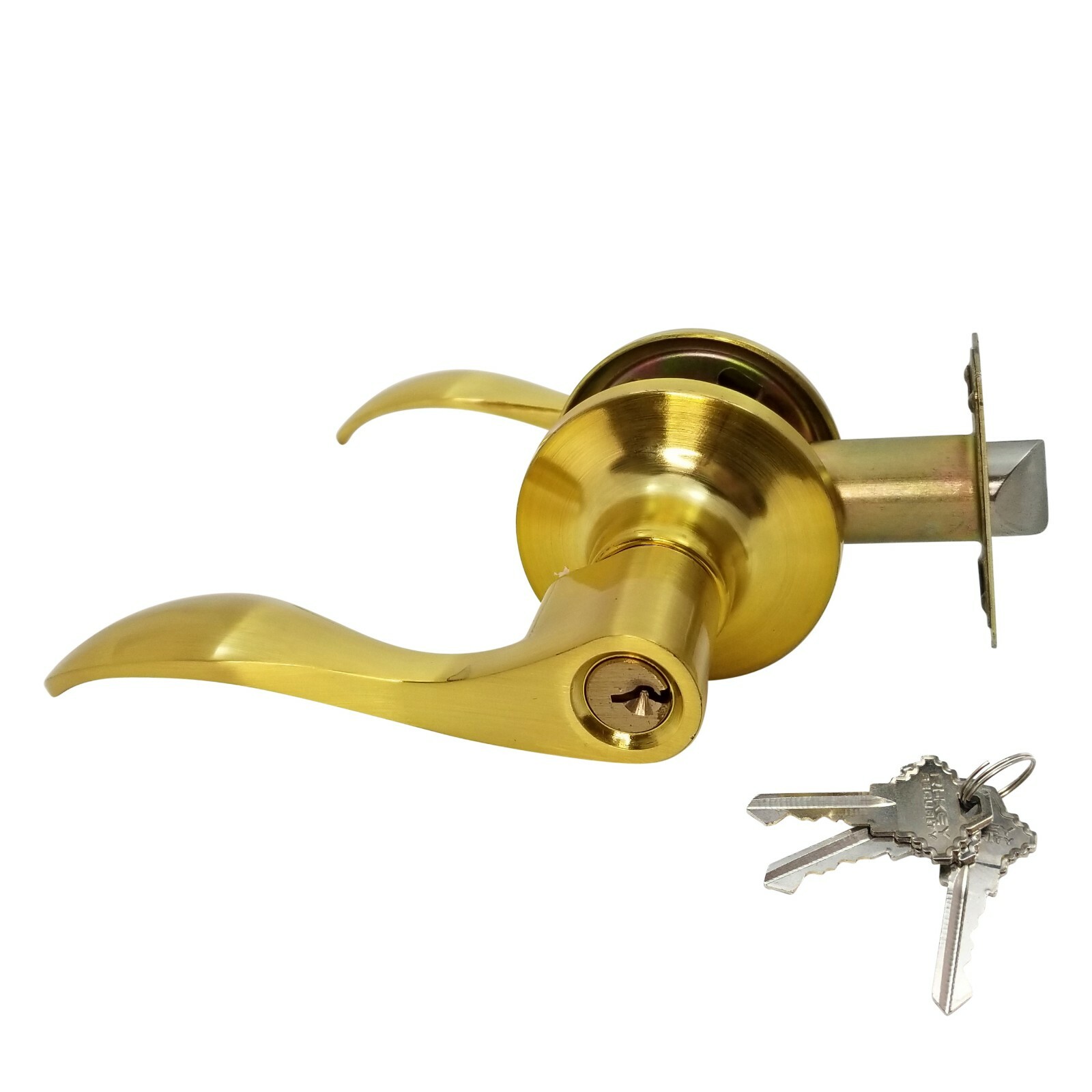 Lever Door Knob Cylinder Entry Privacy Passage Dummy Satin Brass Wave Handle NEW gallery