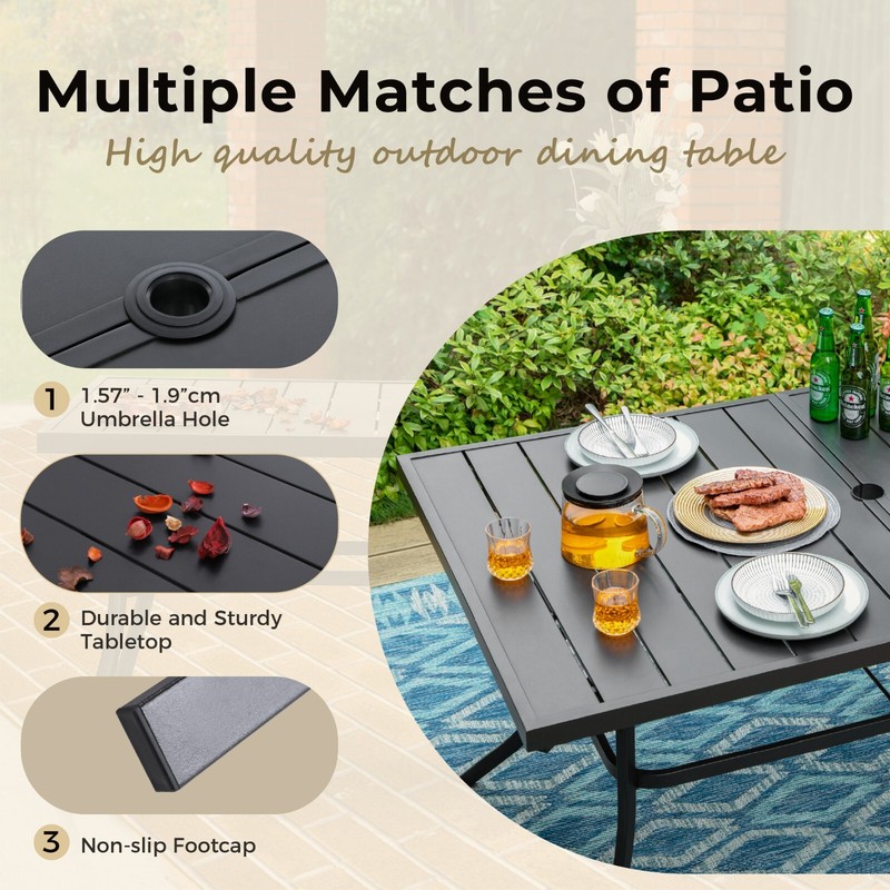 PHI VILLA 7 Piece Patio Dining Set Outdoor Metal Table with Umbrella Hole gallery