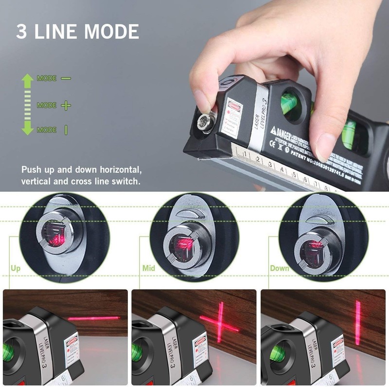 Multipurpose Laser Level Vertical Horizon Measuring Tape Aligner Metric Rulers gallery