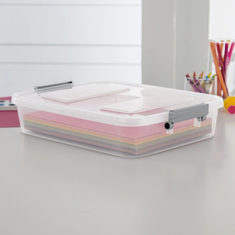 Sterilite 6.2 Qt Modular Small Storage Bin, 4-Pack, Clear Plastic,ID Latch,Gray​ gallery