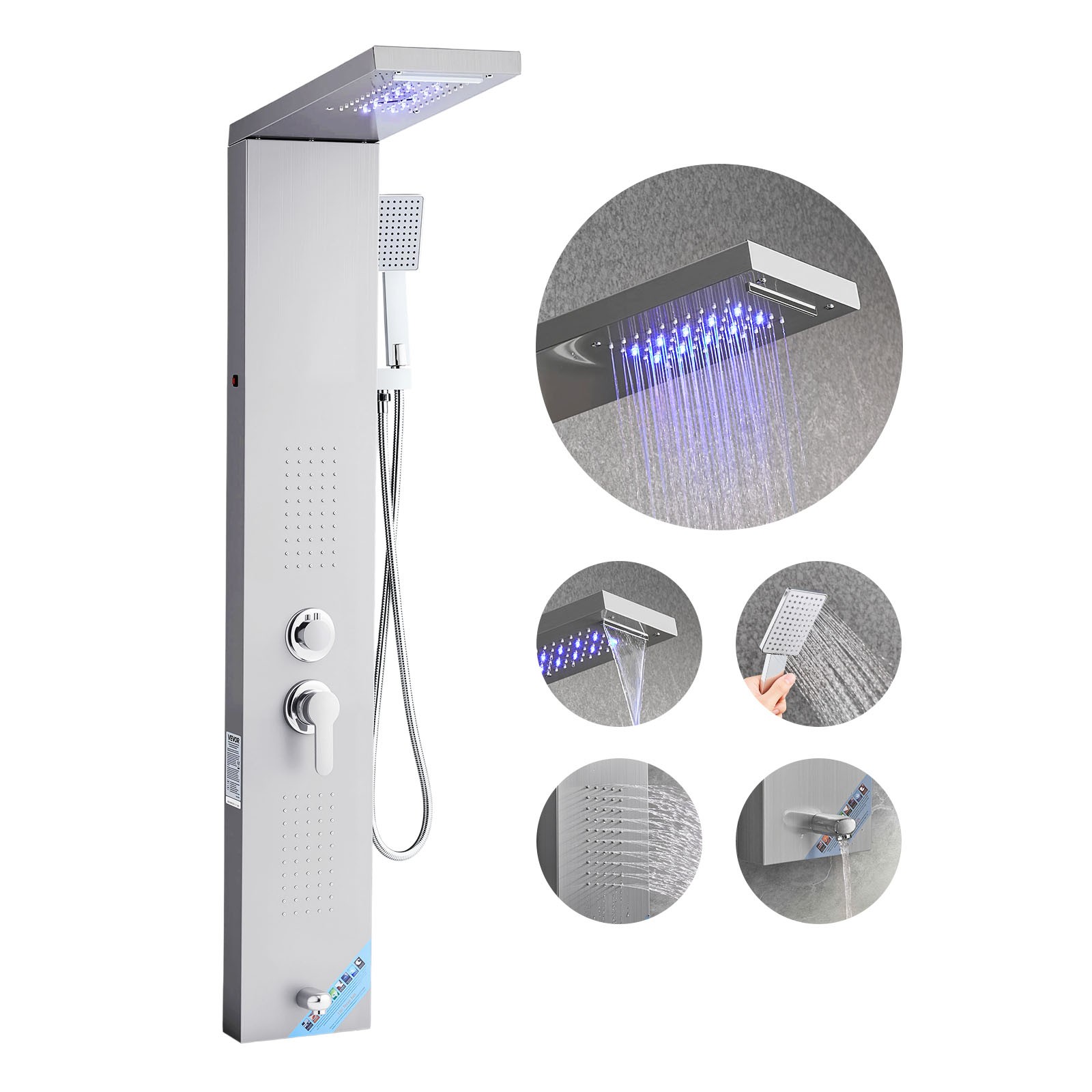 VEVOR Shower Panel Tower System Stainless Steel Column Rainfall Waterfall Head gallery
