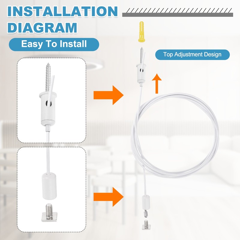 4Set 6.6ft Ceiling Hanging Wire Cable Kit with Square Mount Screw Kit, White gallery