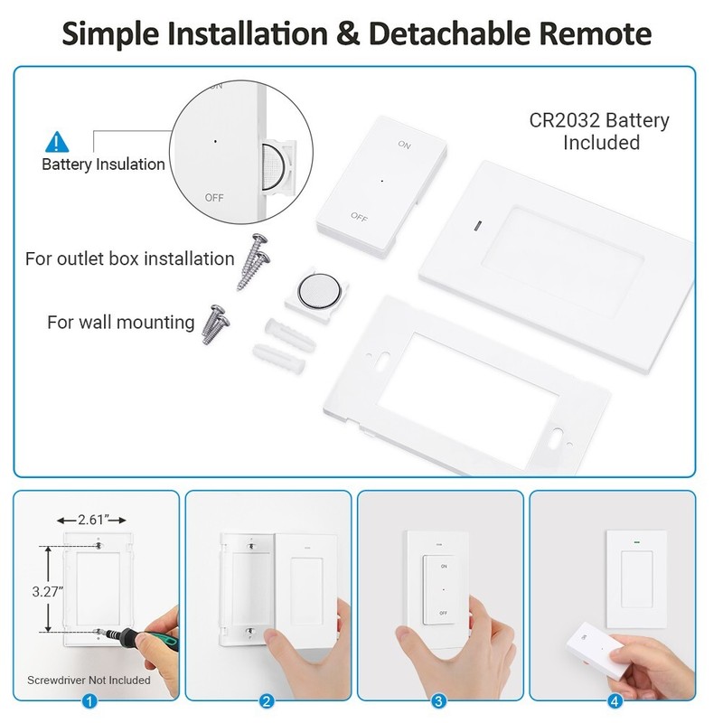 DEWENWILS Remote Control Outlet, Wireless Light Switch with 2 Side Outlets gallery
