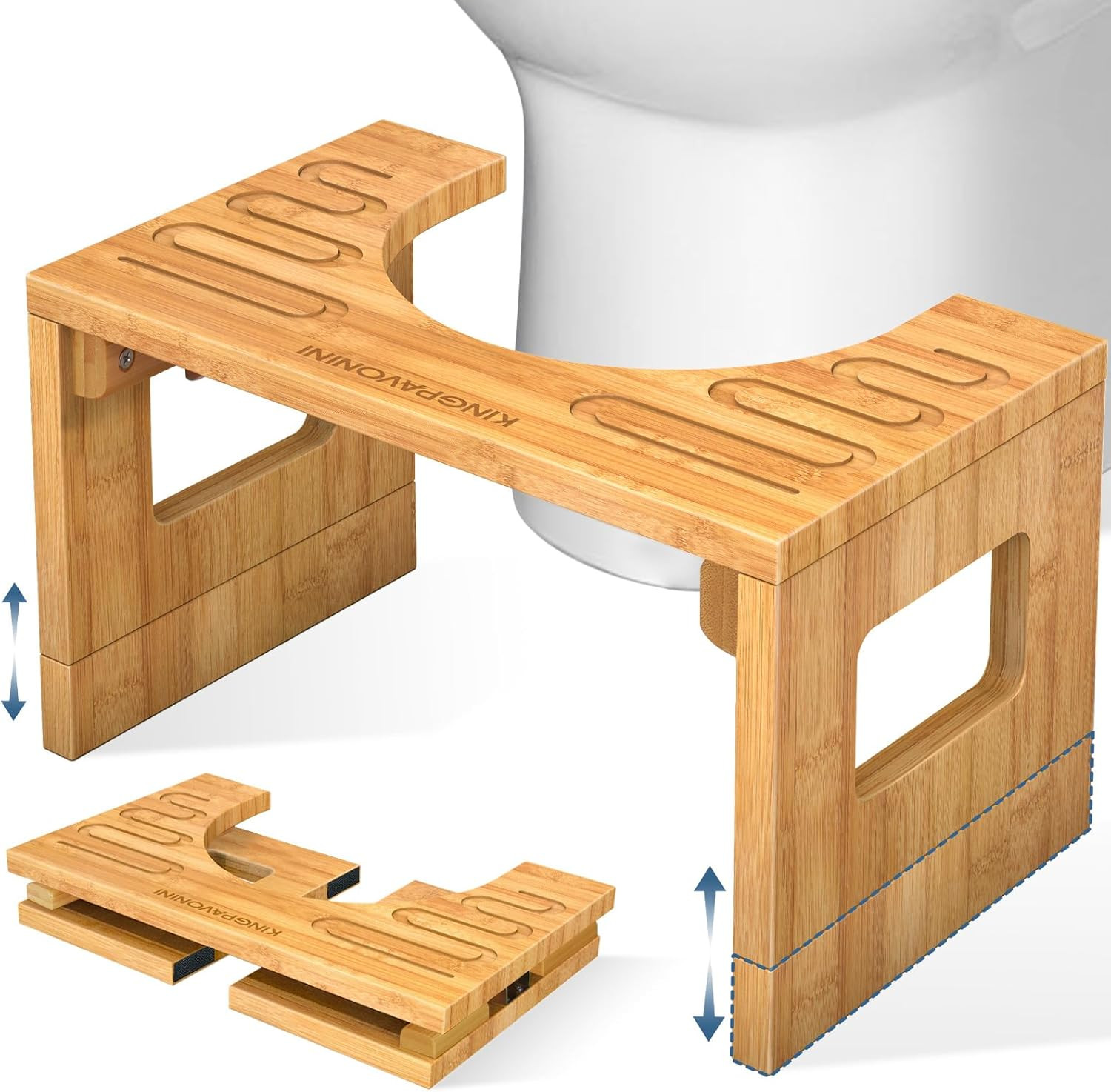 Bamboo Toilet Stool Squat 7In & 9In Adjustable Heights, Foldable Potty Stool for gallery