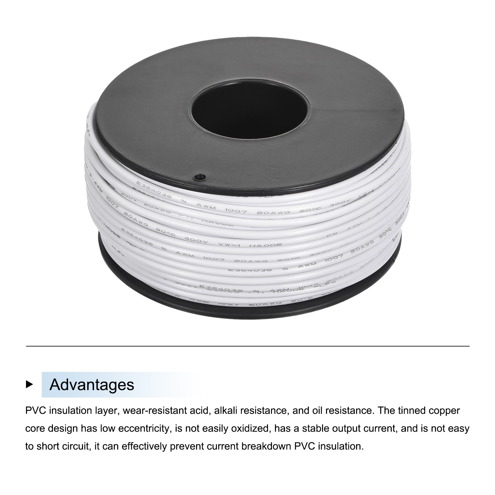 30M/100ft White 20AWG Stranded Wire Hookup Electrical Wire UL1007 Spool gallery